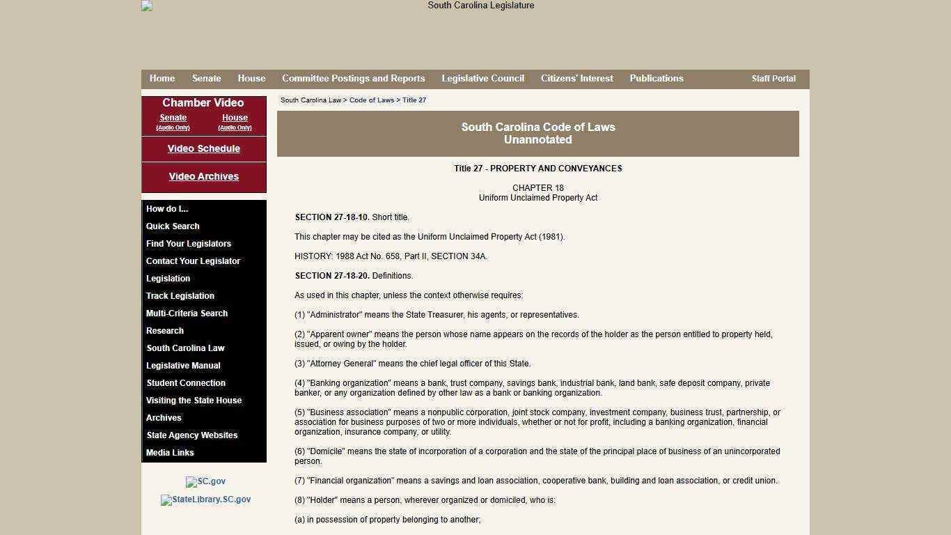 Code of Laws - Title 27 - Chapter 18- - PROPERTY AND CONVEYANCES